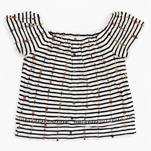 Lucky Brand Embroidered Striped Off Shoulder Boho Top Medium